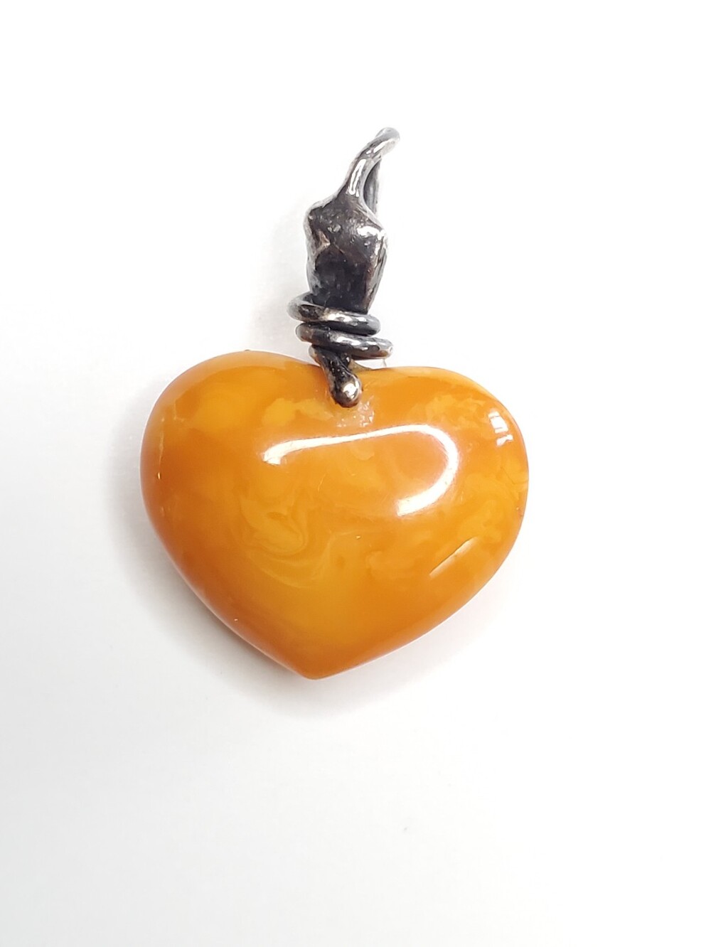 Antique RARE Butterscotch Amber Heart Pendant